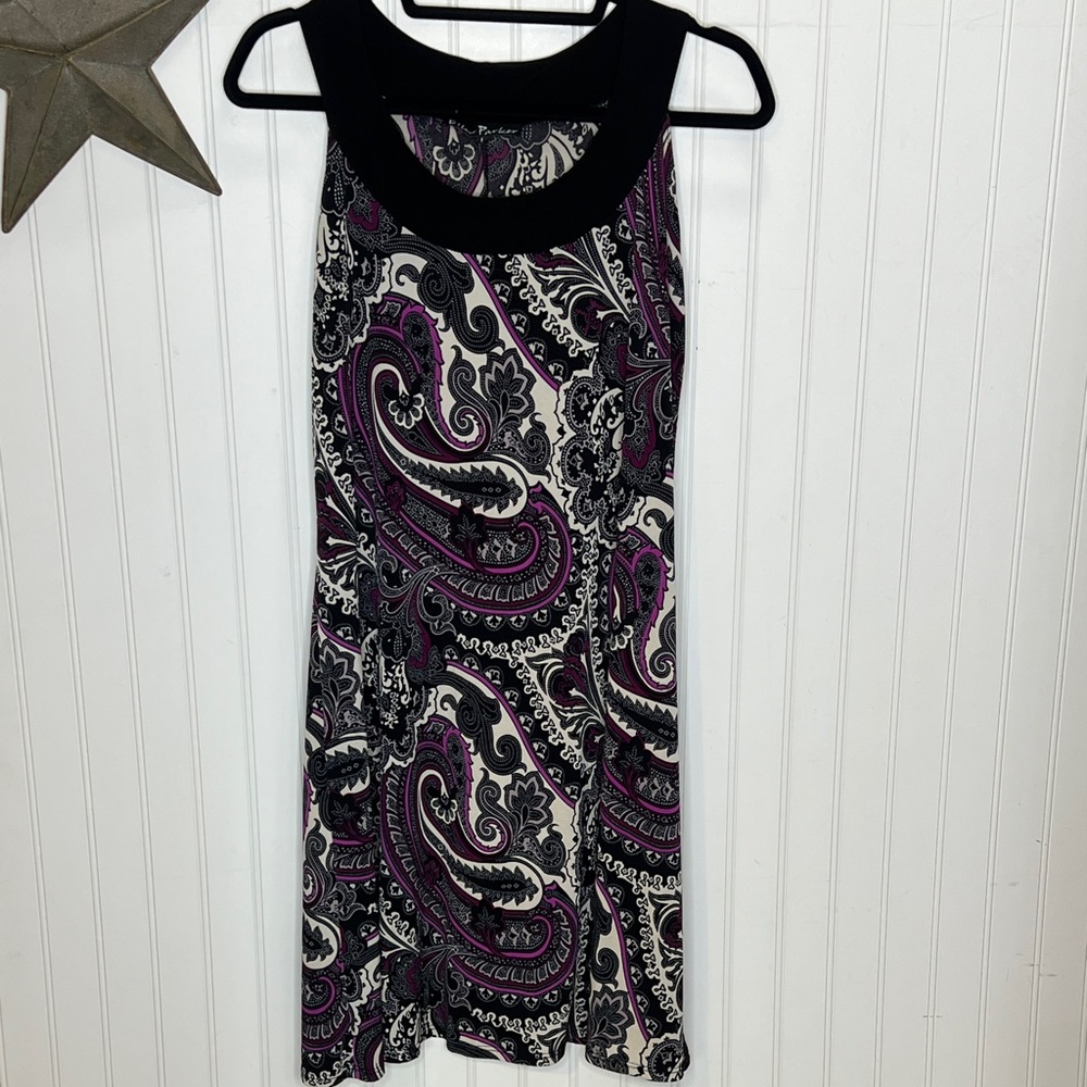 Elegant Paisley Mini Dress in Black, White, and Pink - Picture 11 of 11
